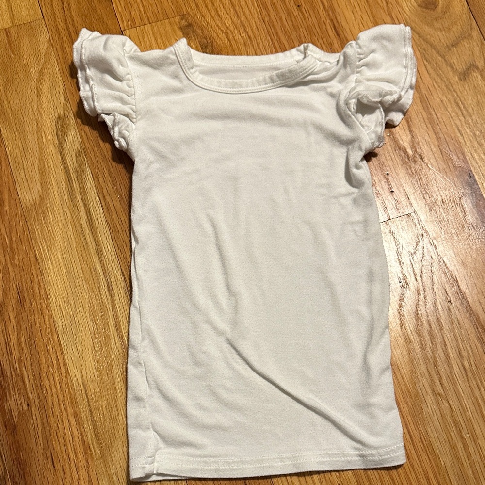 Play by Little Sleepies White Ruffle Tee Shirt Baby Girls 6-12M EUC